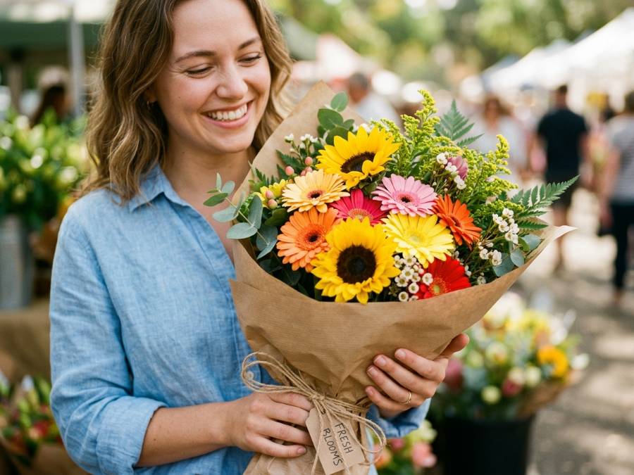 Ramo de girasoles y gerberas para un cumpleaños