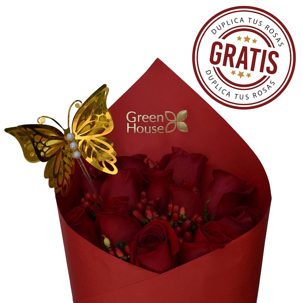 RAMO RUBÍ MARIPOSA 12 ROSAS + ¡GRATIS 12 ROSAS ADICIONALES! - Imagen 1