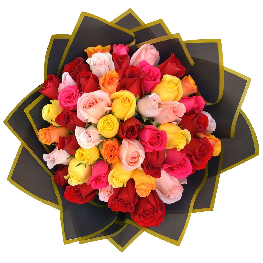 RAMO BUCHÓN (50 ROSAS COLORIDAS)