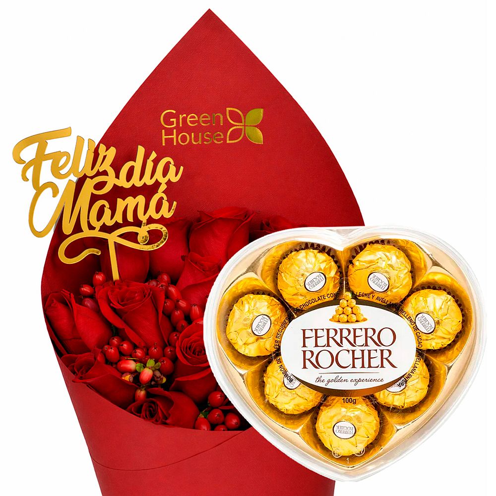 RAMO RUBÍ FELIZ DÍA MAMÁ + ¡GRATIS! BOMBONES FERRERO ROCHER CORAZÓN