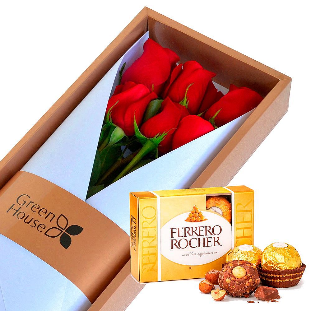 CAJA GLAM GOLD 6 ROSAS + ¡GRATIS! BOMBONES FERRERO ROCHER