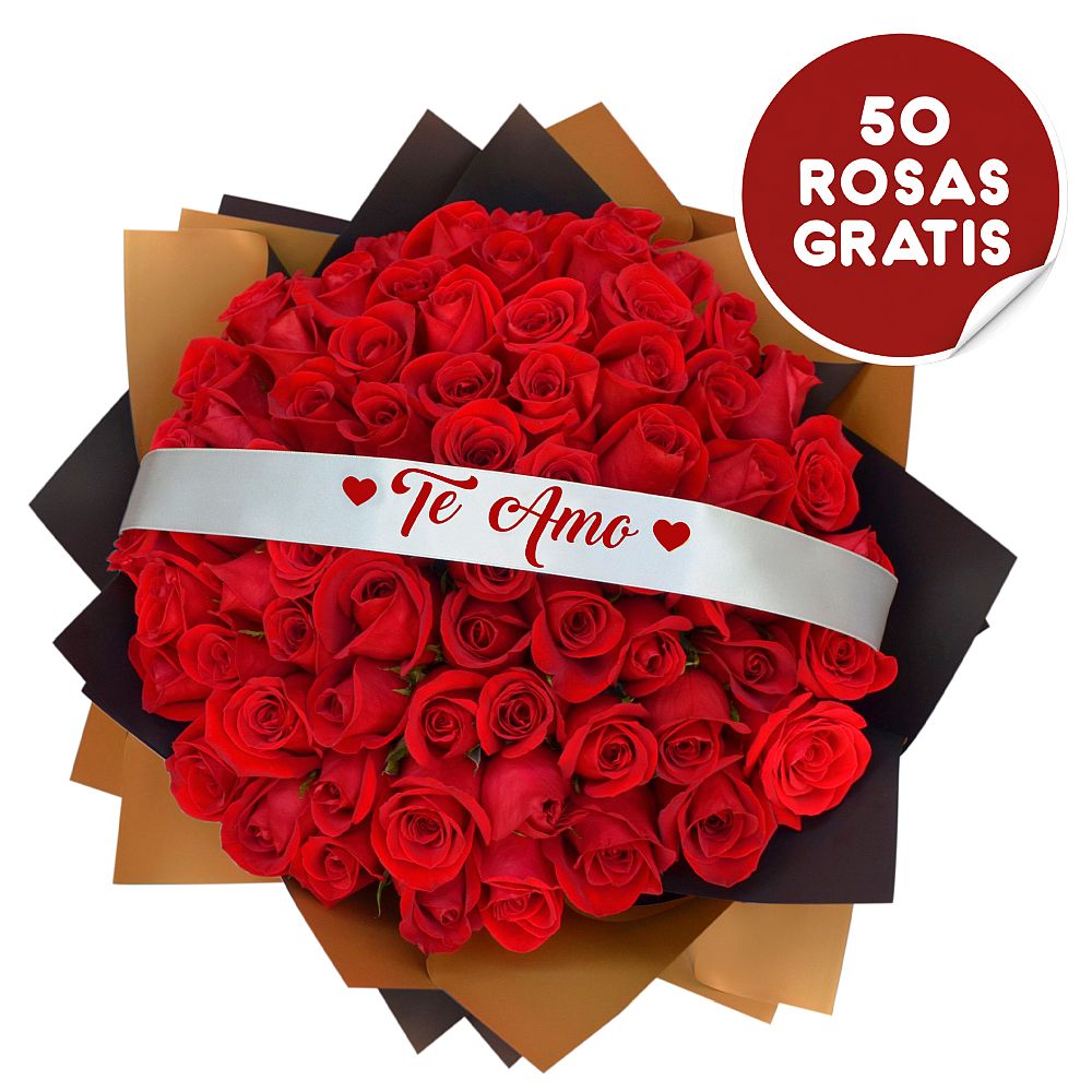 RAMO BUCHÓN TE AMO 50 ROSAS + ¡50 ROSAS GRATIS!