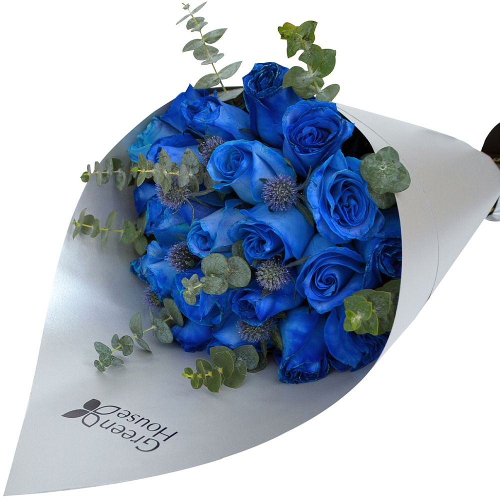 RAMO GLAM SILVER 12 ROSAS AZULES