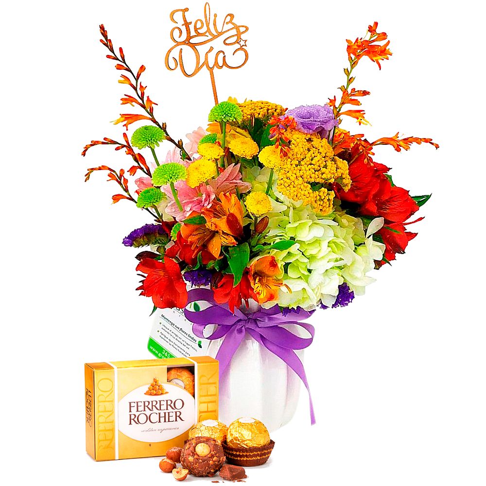 ARREGLO FELIZ DÍA + ¡GRATIS! BOMBONES FERRERO ROCHER