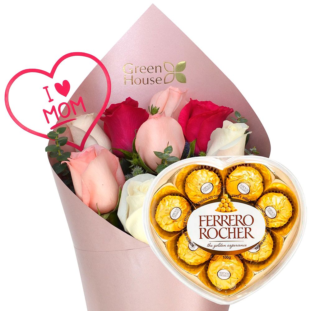 RAMO PINK (I LOVE MOM) + ¡GRATIS! BOMBONES FERRERO ROCHER CORAZÓN