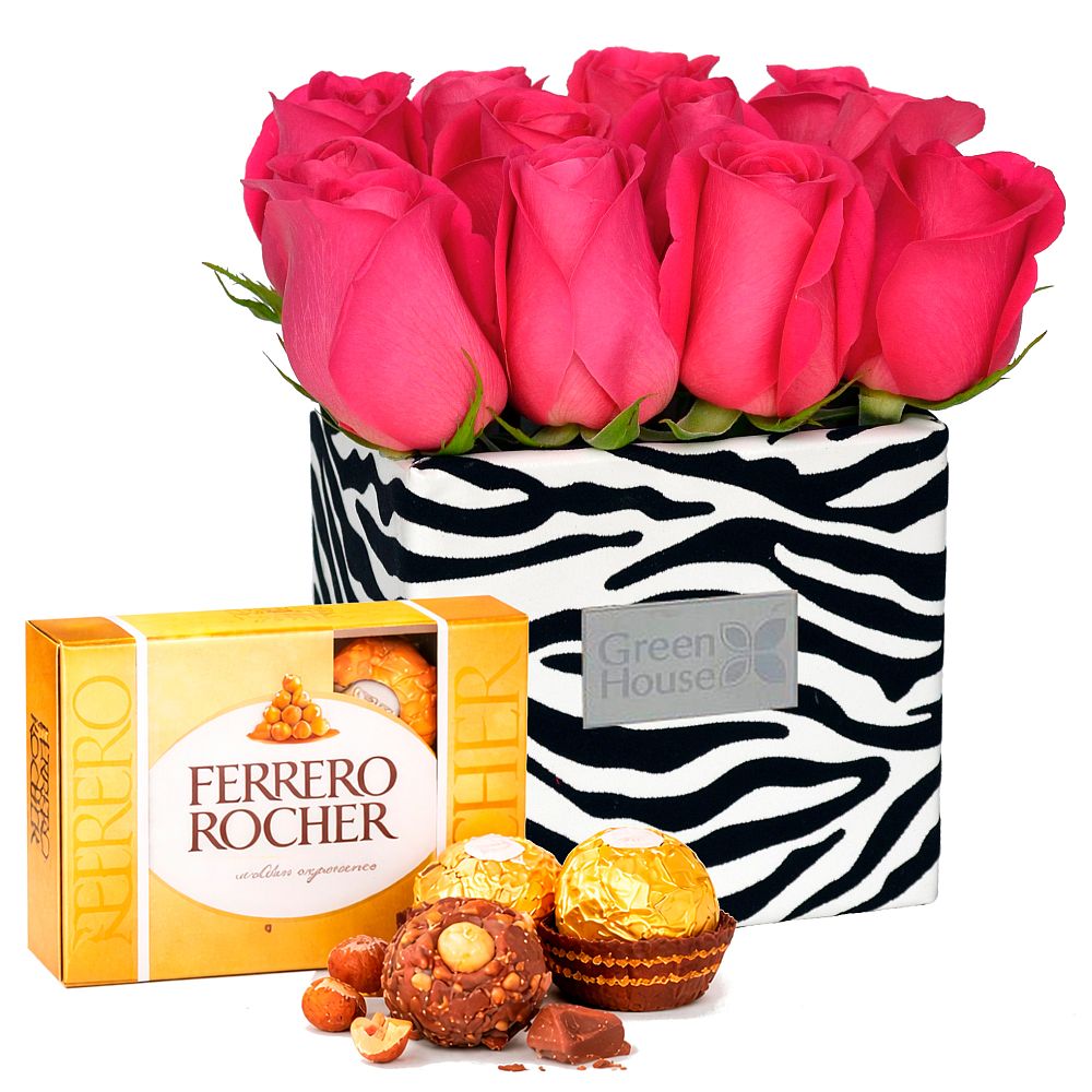 ZEBRA 12 ROSAS + ¡GRATIS! BOMBONES FERRERO ROCHER