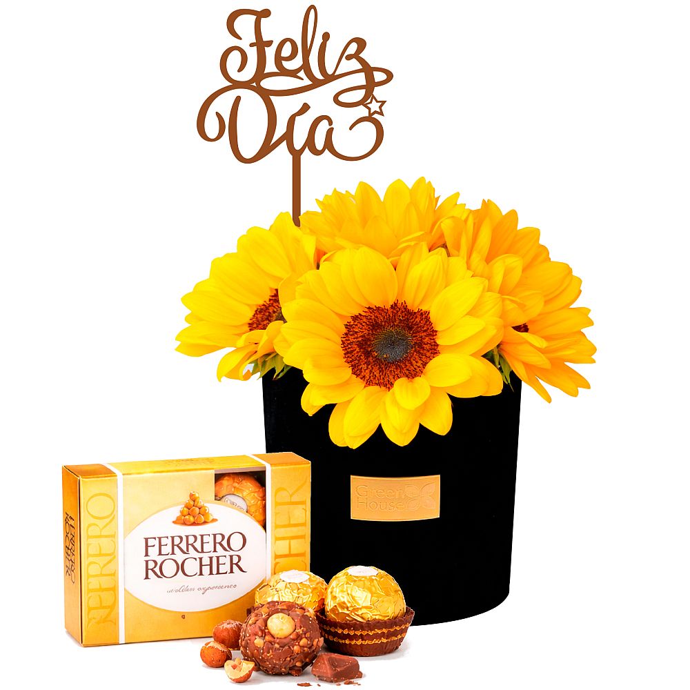 GLAM GIRASOLES FELIZ DÍA + ¡GRATIS! BOMBONES FERRERO ROCHER