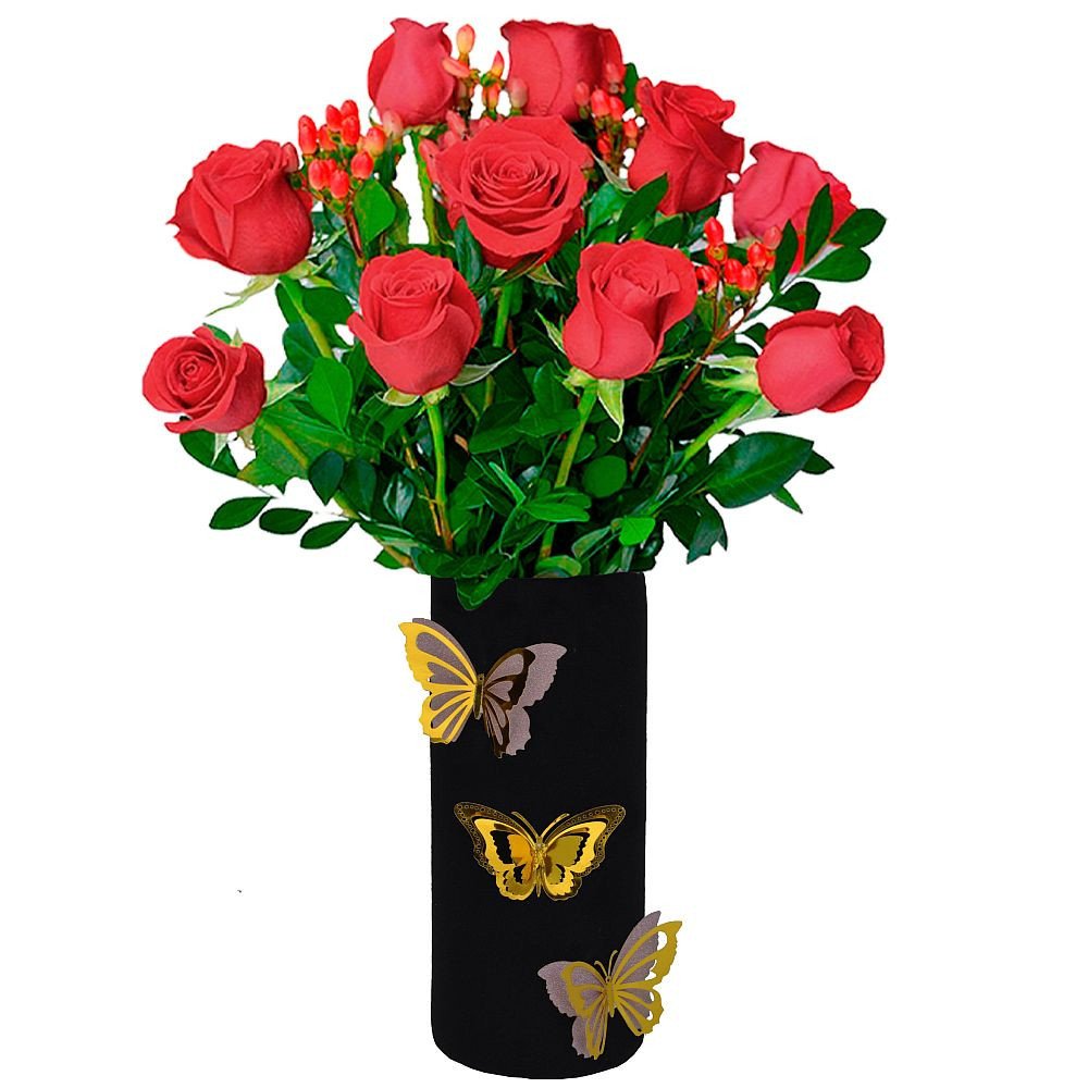ARREGLO 12 ROSAS MARIPOSAS