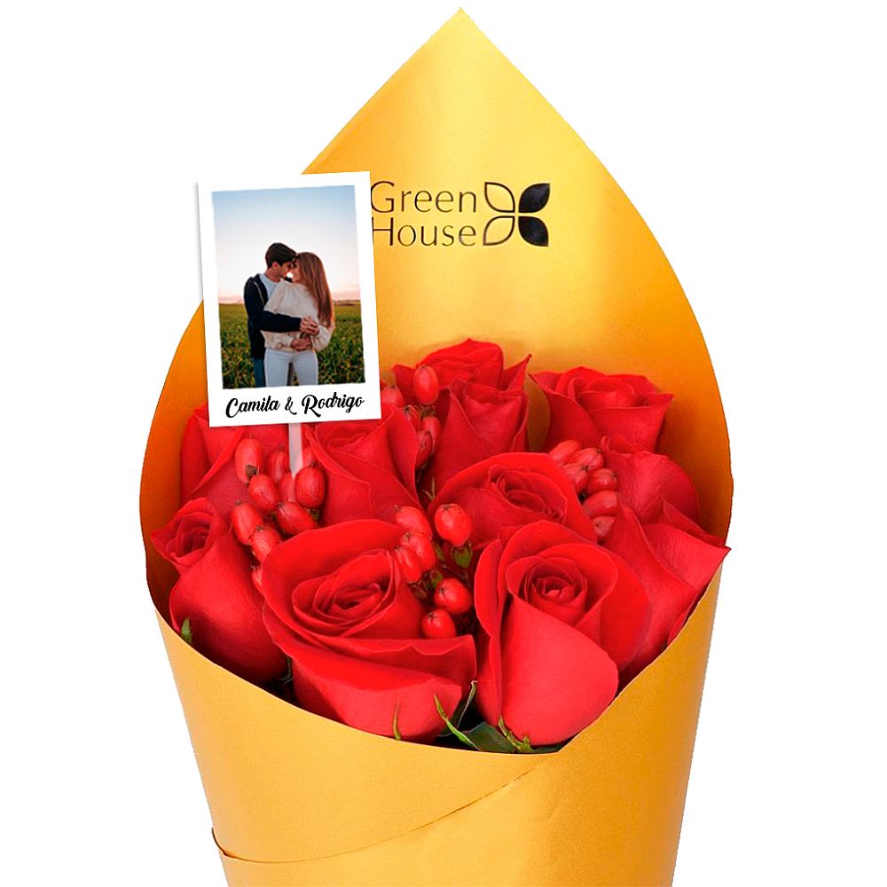 RAMO GLAM GOLD 12 ROSAS + FOTO