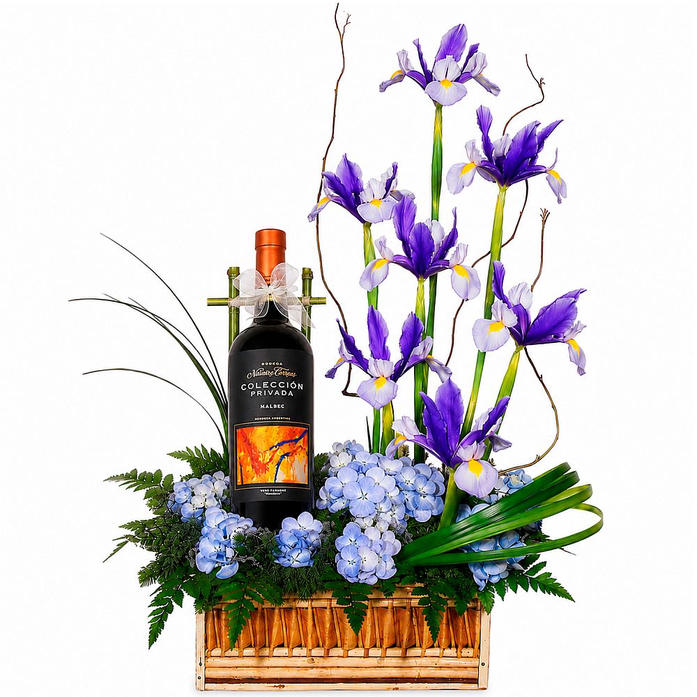 CANASTA VINO Y FLORES