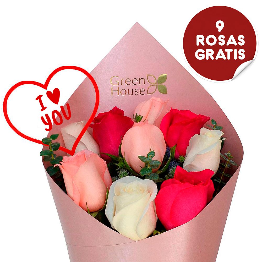 RAMO PINK (I LOVE YOU) + ¡9 ROSAS GRATIS!