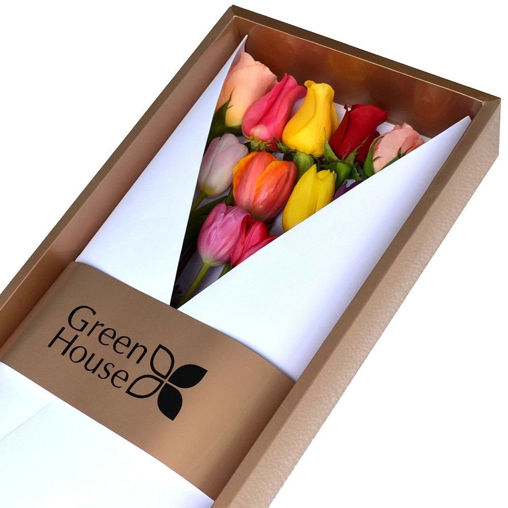 CAJA GLAM GOLD ROSAS Y TULIPANES