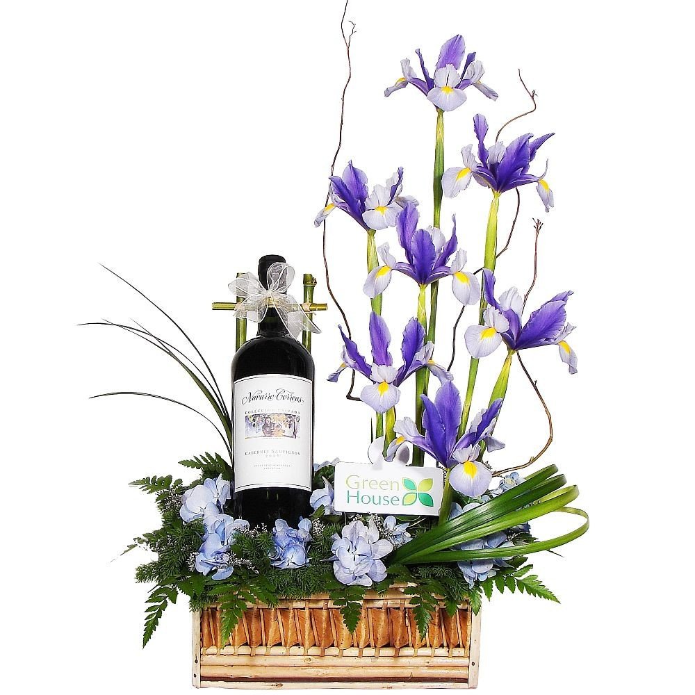 CANASTA VINO Y FLORES