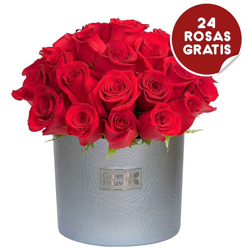 ARREGLO GLAM SILVER 24 ROSAS + ¡24 ROSAS GRATIS!