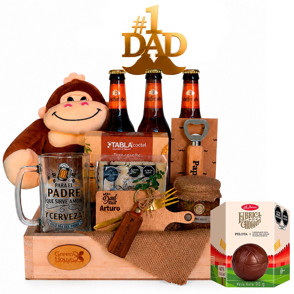 PACK GOURMET FELÍZ DÍA PAPÁ (PERSONALIZABLE) + ¡GRATIS! PELOTA DE CHOCOLATE LA IBÉRICA - Imagen 1