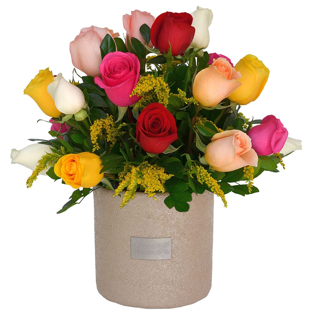 ARREGLO GLAM 24 ROSAS COLORIDAS - Imagen 1