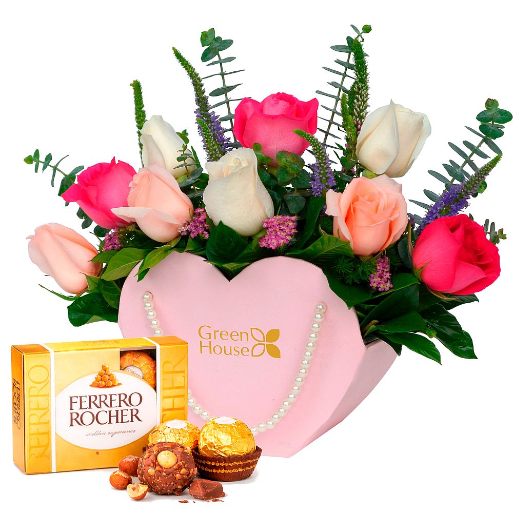 CARTERA ROSAS CORAZÓN (ROSADA) + ¡GRATIS! BOMBONES FERRERO ROCHER