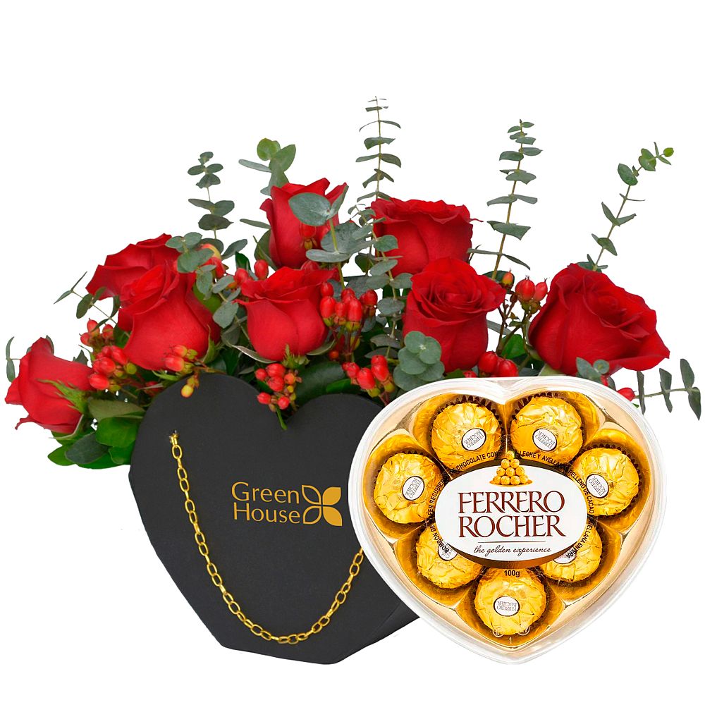 CARTERA ROSAS CORAZÓN (NEGRA) + ¡GRATIS! BOMBONES FERRERO ROCHER CORAZÓN