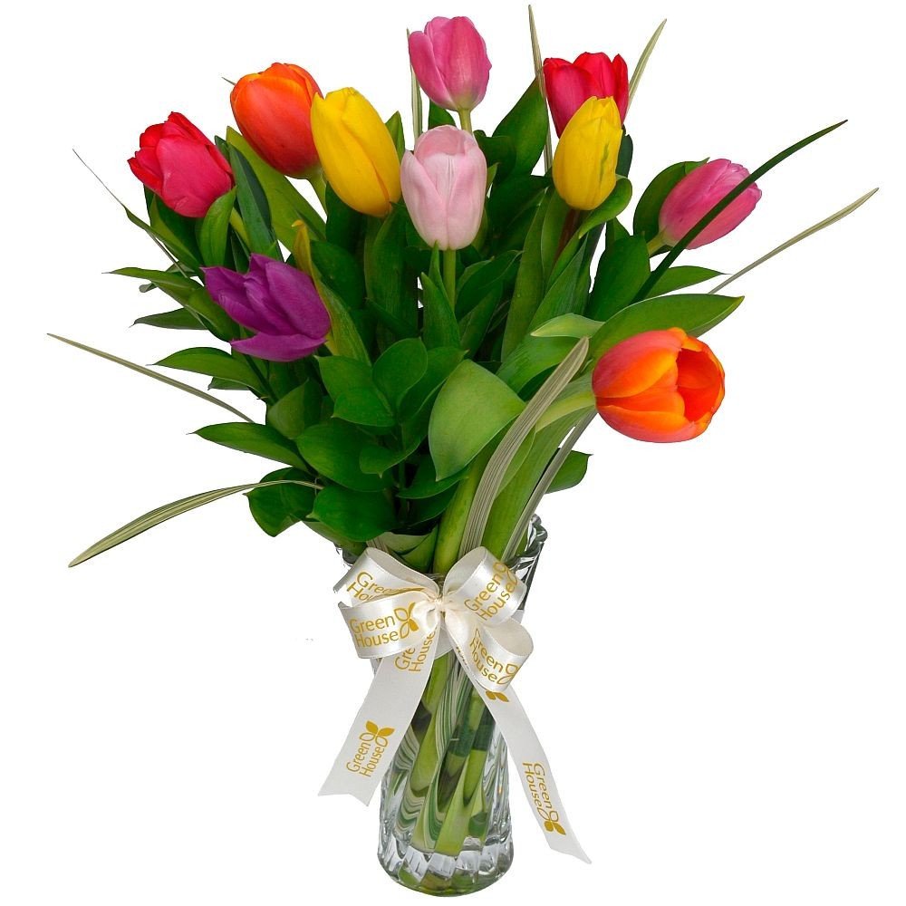 FLORERO DE TULIPANES COLORIDOS